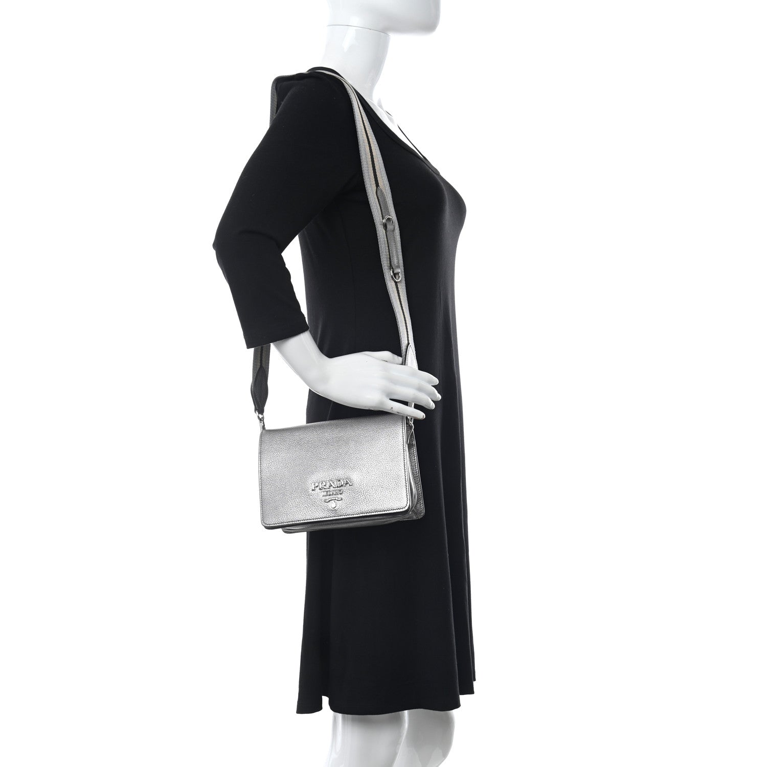 Prada Metallic Vitello Daino Flap Crossbody Cromo 2 of 10