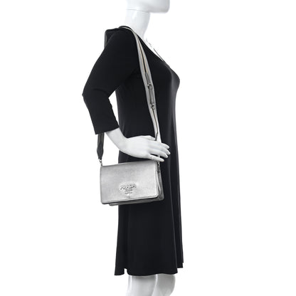 Prada Metallic Vitello Daino Flap Crossbody Cromo 2 of 10