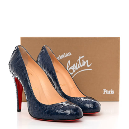 Christian Louboutin Snakeskin Ron Ron 100 Pumps 39 Navy 8 of 8