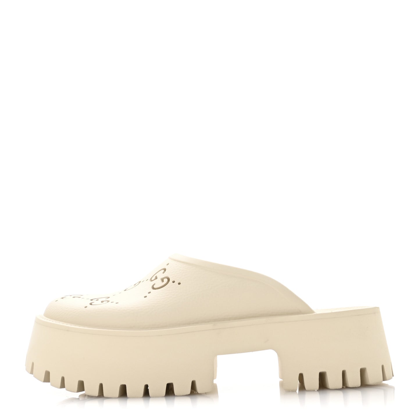 Rubber Monogram GG Go Through Platform Slide Clogs 39 Mystic White