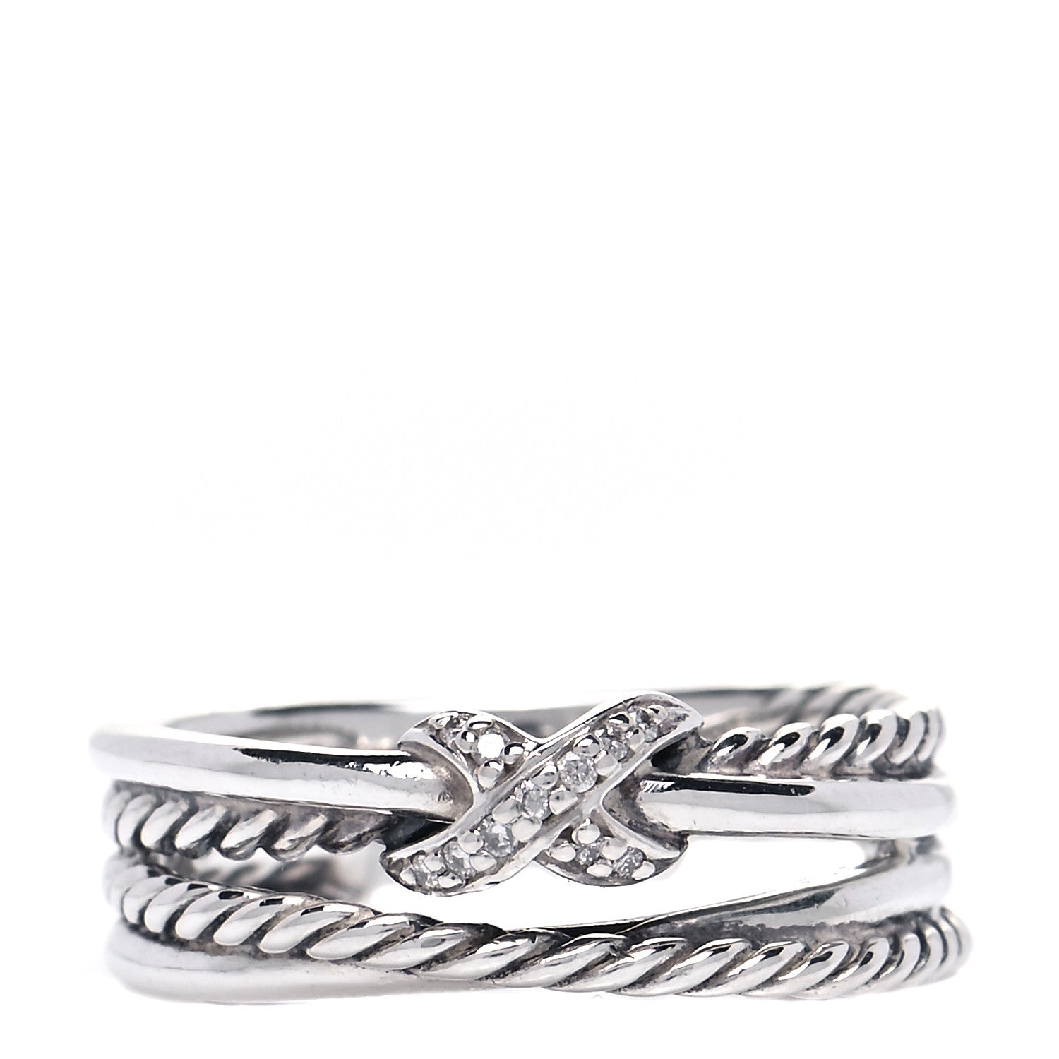 David Yurman Sterling Silver Diamond X Crossover Ring 54 6.75 1 of 4