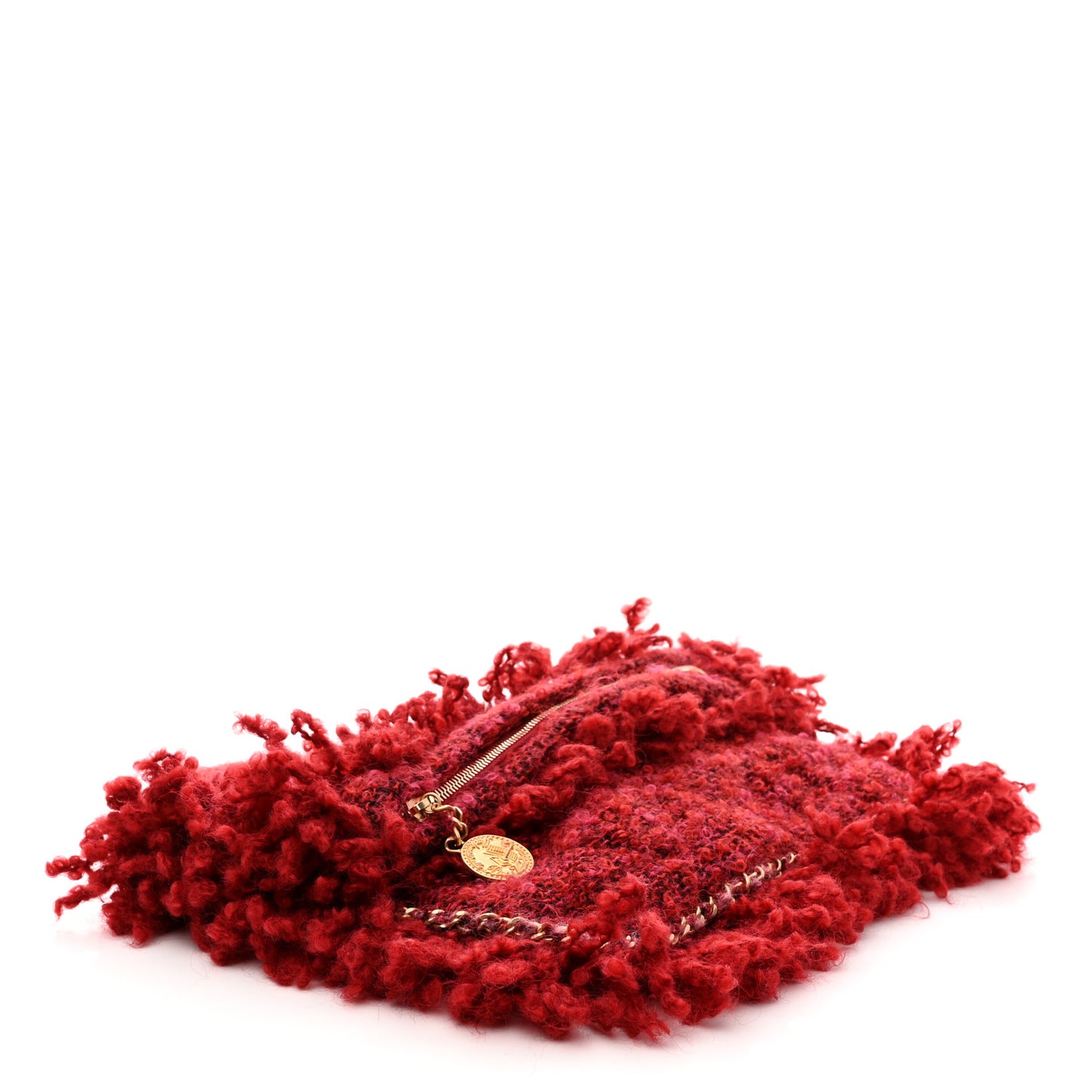 Tweed Quilted Fringe Clutch Red