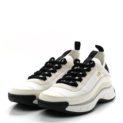 Chanel Velvet Calfskin Mixed Fibers Mens CC Sneakers 40 Ivory Black 3 of 8