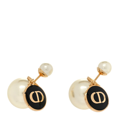 Christian Dior Pearl Logo Tribal Earrings Gold Black 1 of 4