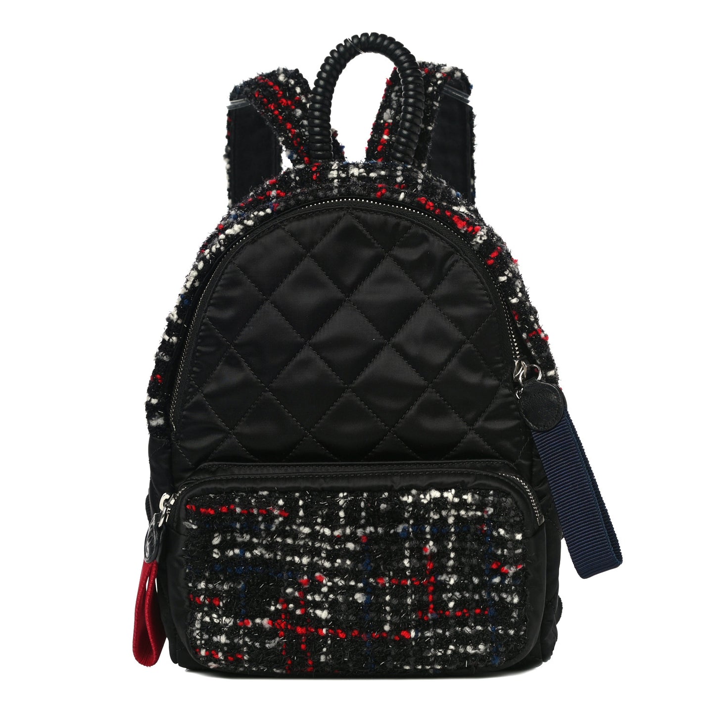 Tweed Nylon Quilted Small Astronaut Essentials Backpack Black Multicolor