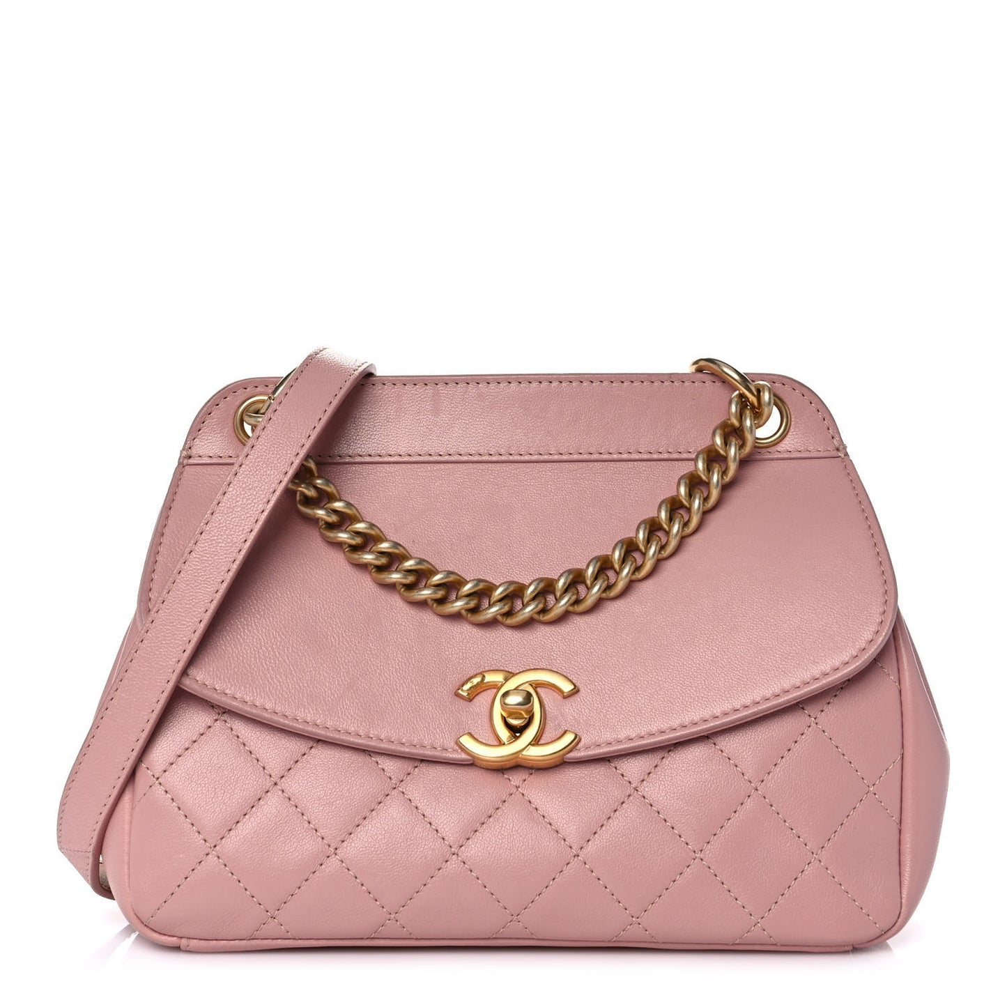 Lambskin Quilted Curved Flap Pink