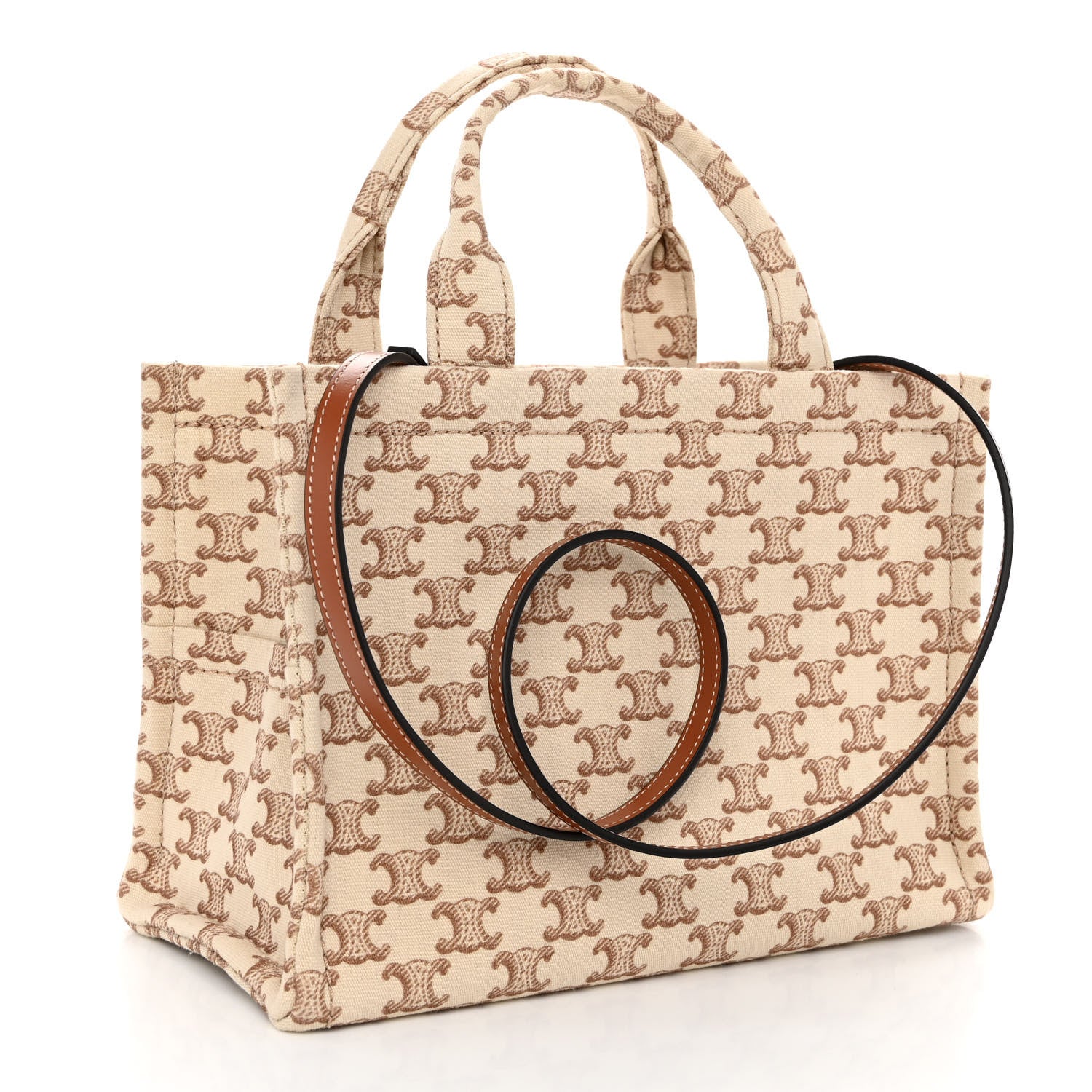 Celine Canvas Calfskin Triomphe Print Small Cabas Thais White 3 of 9