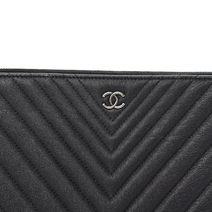 Chanel Sheepskin Chevron Quilted Medium Cosmetic Case Black 11 of 11