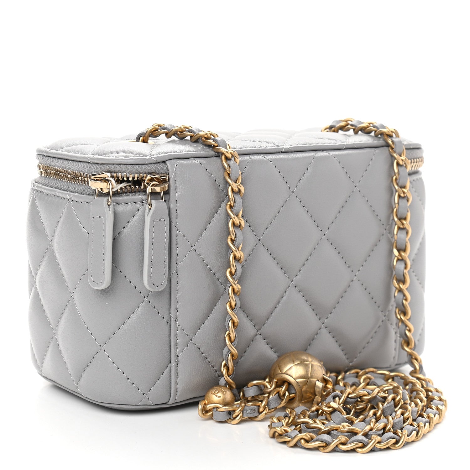 Chanel Lambskin Quilted Small Pearl Crush Vanity Case With Chain Grey 3 of 10