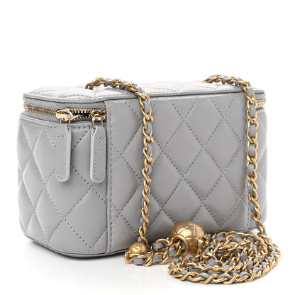 Chanel Lambskin Quilted Small Pearl Crush Vanity Case With Chain Grey 3 of 10