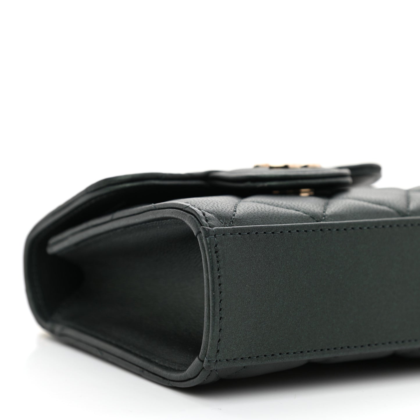 Iridescent Lambskin Quilted Top Handle Flap Clutch With Chain Dark Green