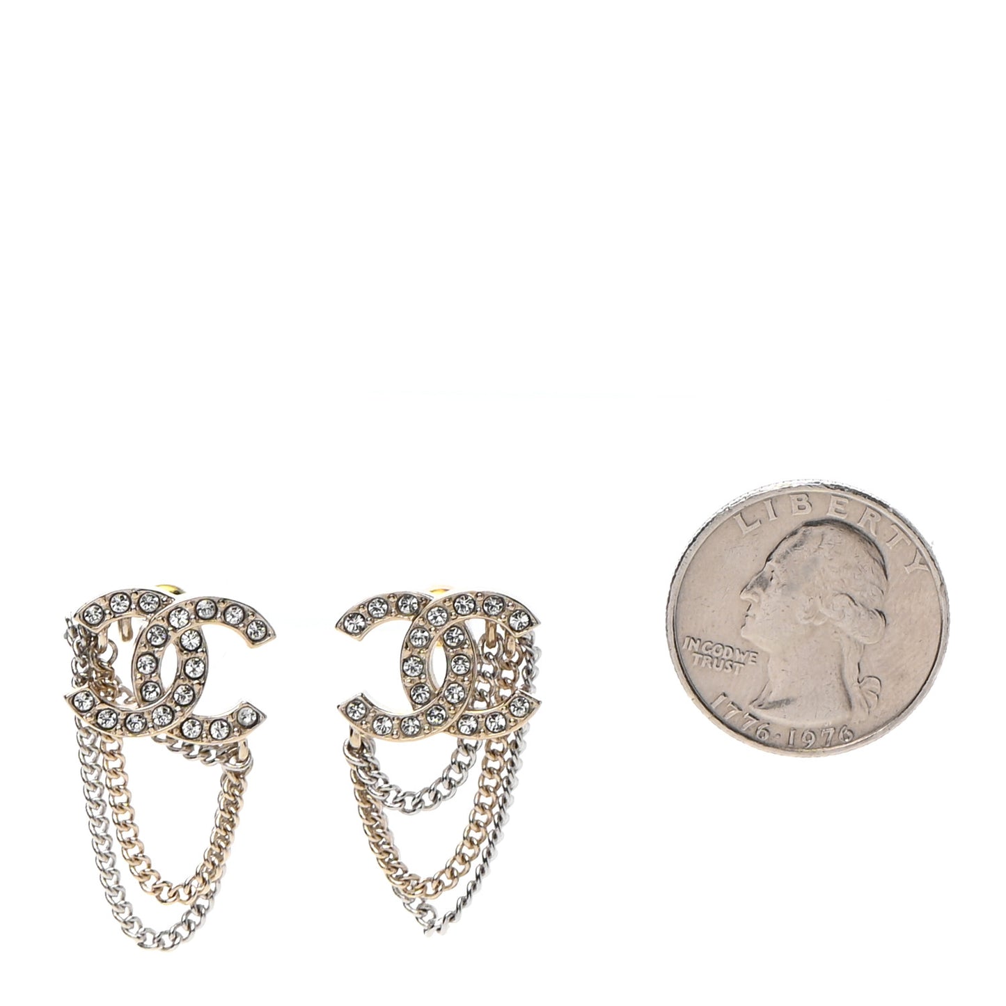 Crystal Chain CC Earrings Gold