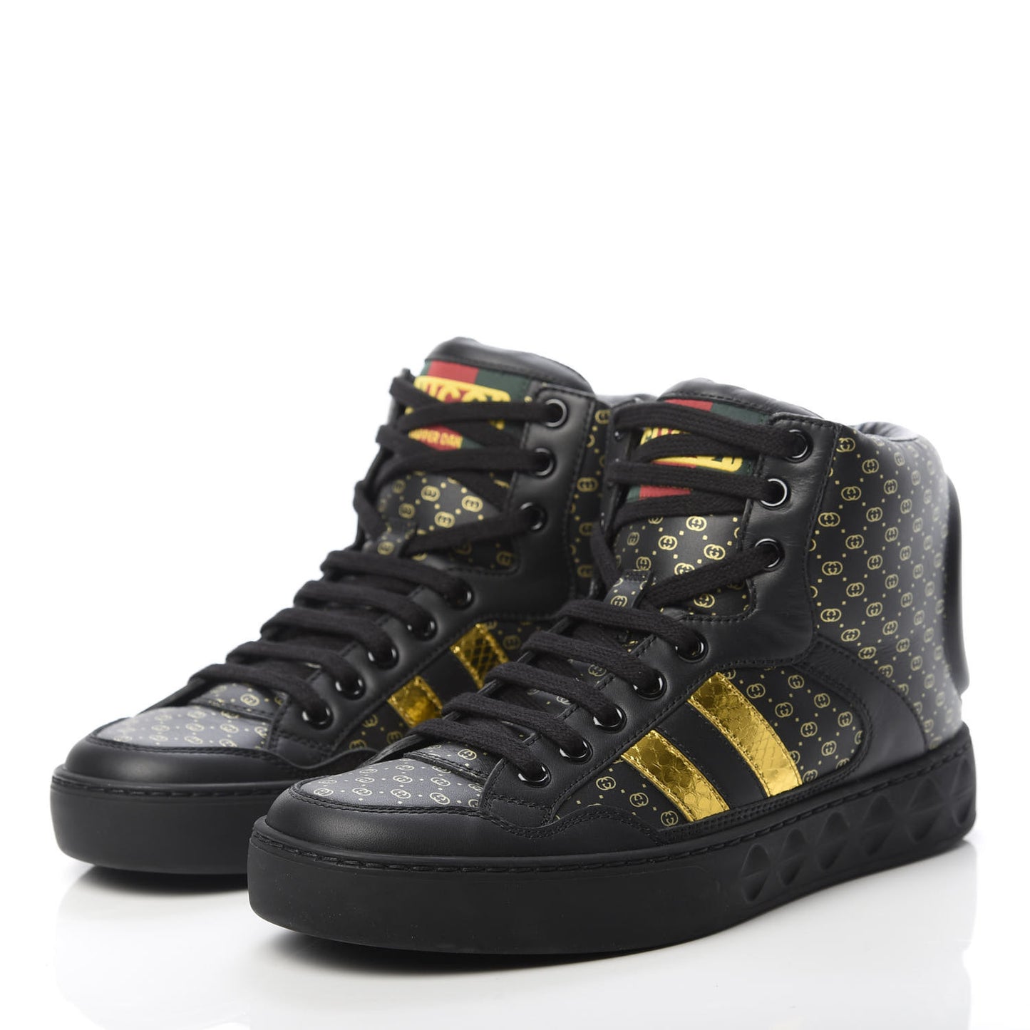 X DAPPER DAN Calfskin Laminated Ayers GG Micro Monogram Womens High Top Sneakers 35.5 Black