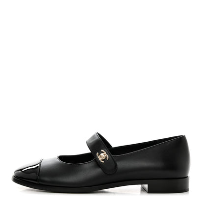 Chanel Calfskin Patent Mary Janes Flats 39 Black 1 of 8