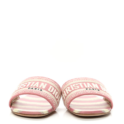 Christian Dior Cotton D-Stripes Embroidered Dway Mules Slide Sandals 36.5 Deep Nude 2 of 8