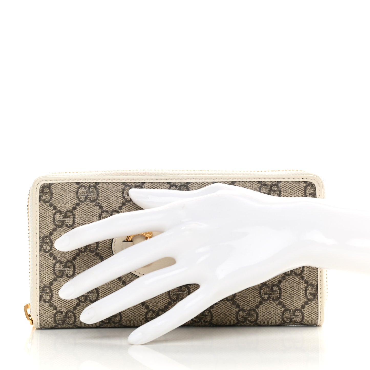 GG Supreme Monogram Azalea Calfskin Horsebit 1955 Zip Around Wallet Beige Ebony Mystic White
