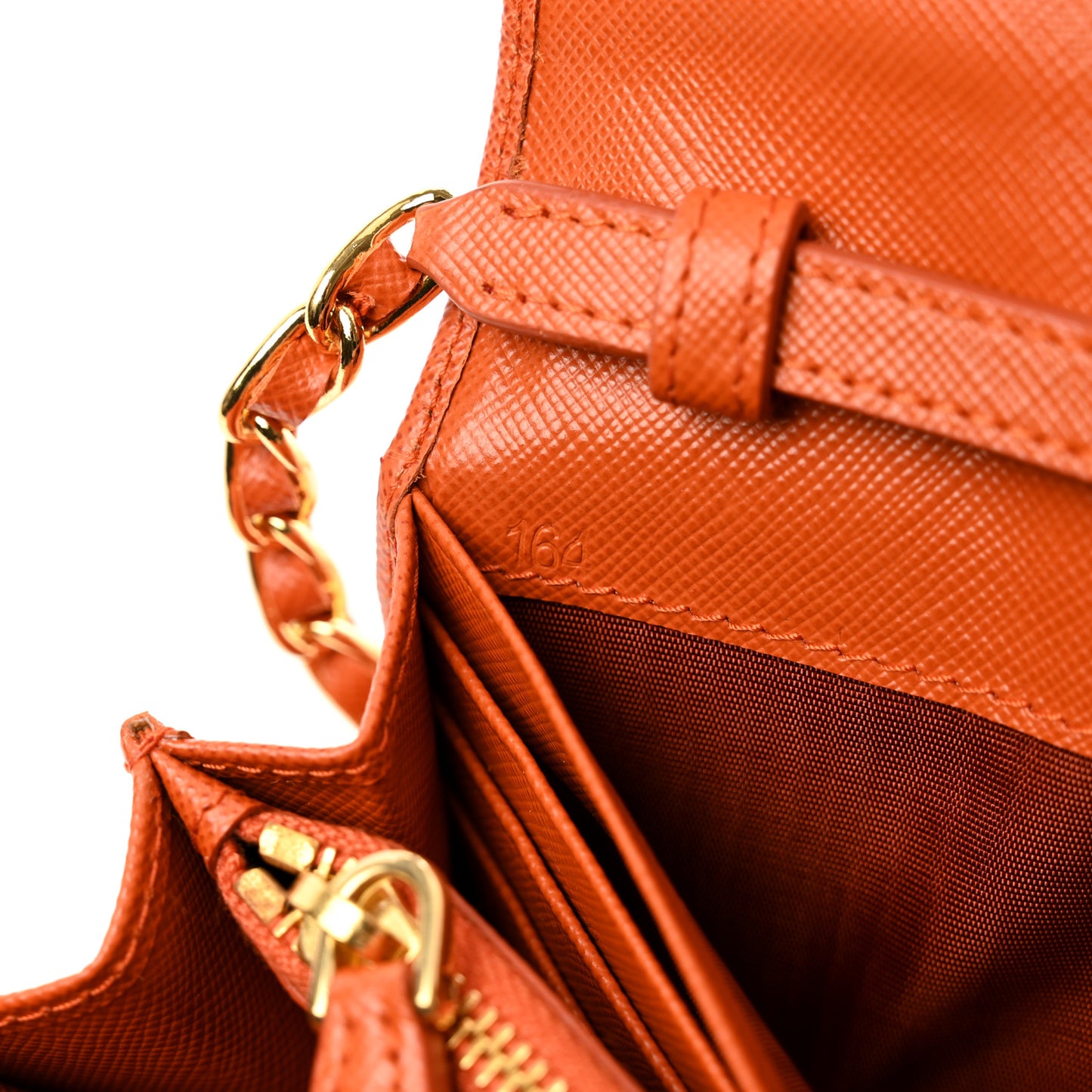 Saffiano Metal Oro Chain Wallet Papaya