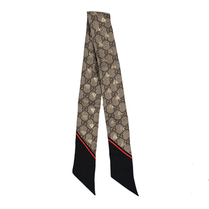 Gucci Silk Twill GG Monogram GG Bee Neck Bow Scarf Black Red 2 of 3