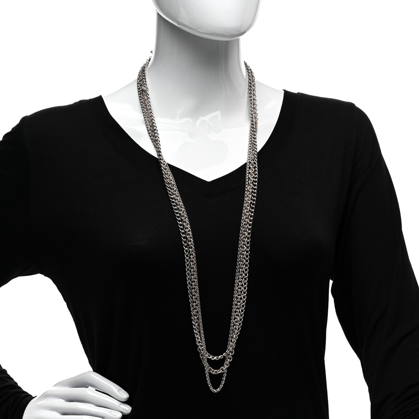 Sterling Silver Three Row Chain Necklace
