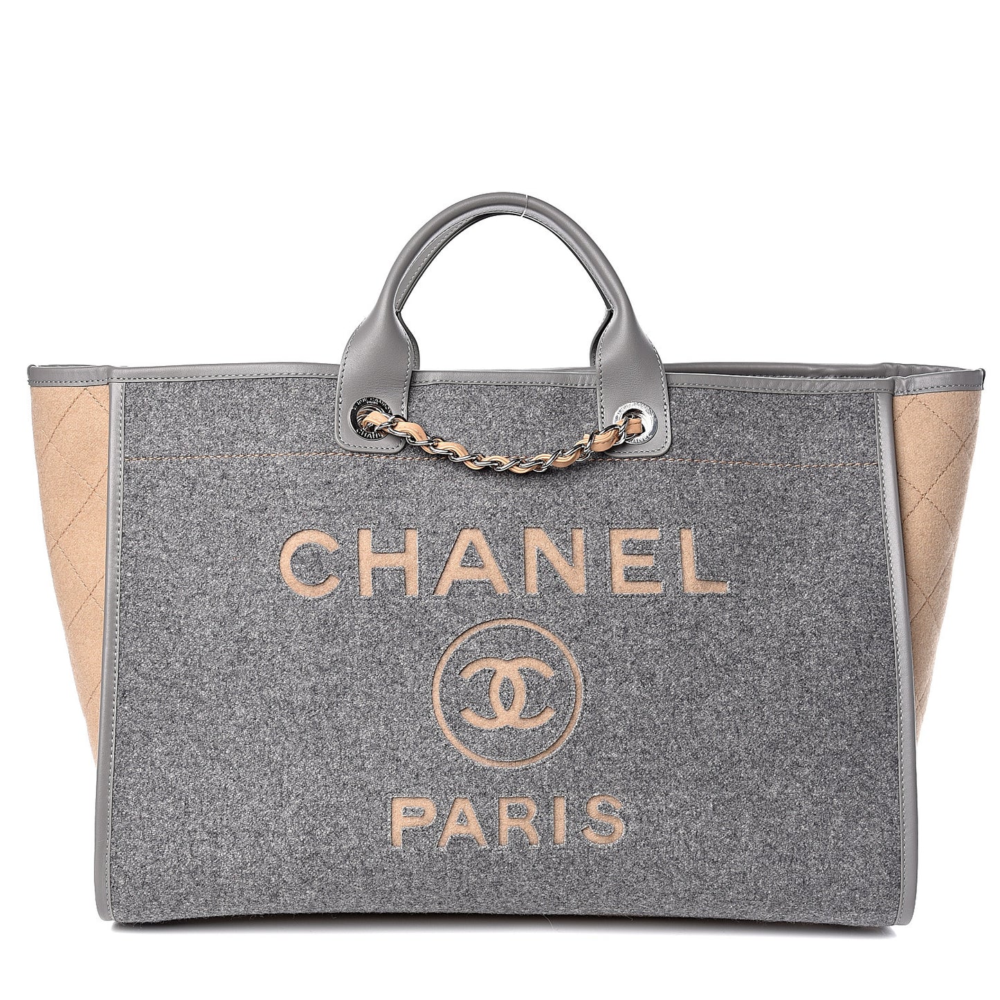 Wool Felt Large Deauville Tote Grey Beige