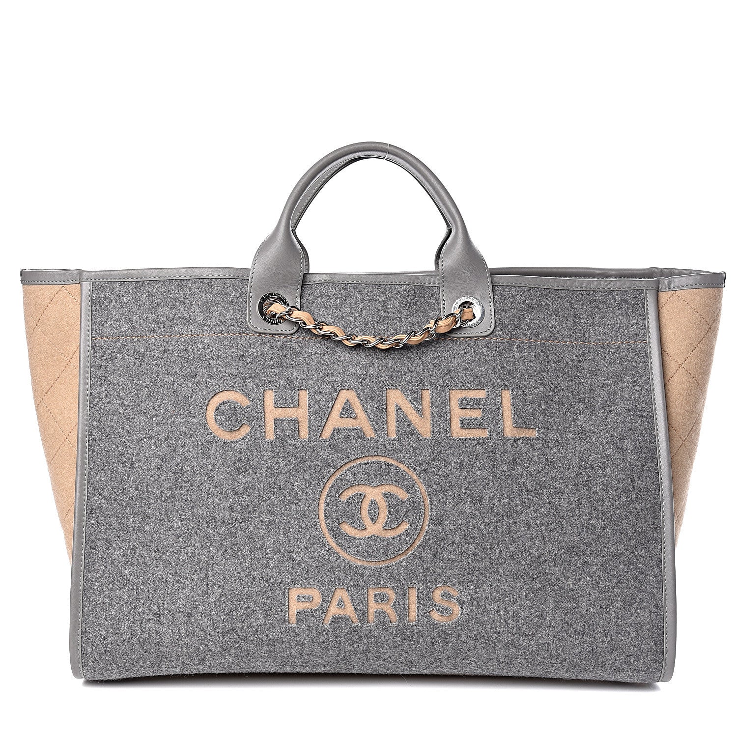 Chanel Wool Felt Large Deauville Tote Grey Beige 1 of 14