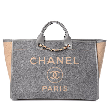 Chanel Wool Felt Large Deauville Tote Grey Beige 1 of 14