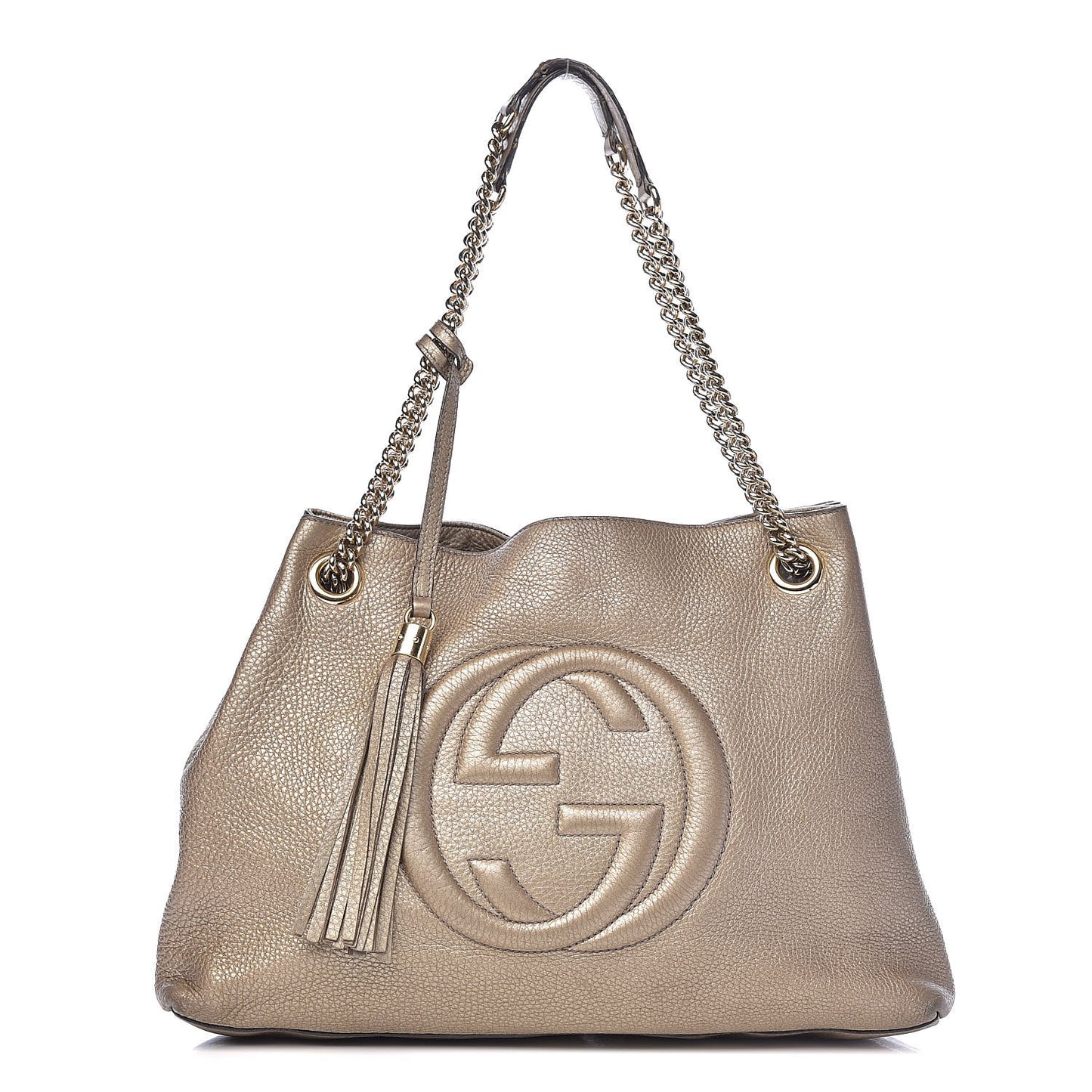 Metallic Pebbled Calfskin Medium Soho Chain Shoulder Bag Golden Beige