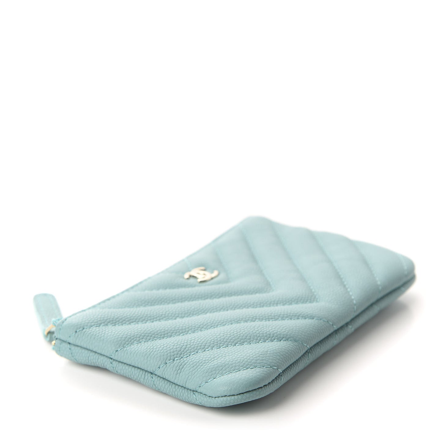 Caviar Chevron Quilted Small Cosmetic Case Green