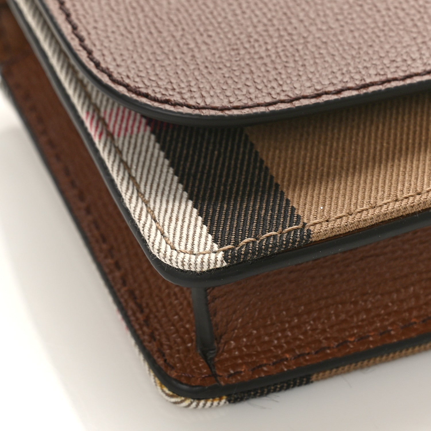 Burberry Grained Calfskin House Check Tartan Mix Hampshire Wallet On Chain Tan 7 of 8