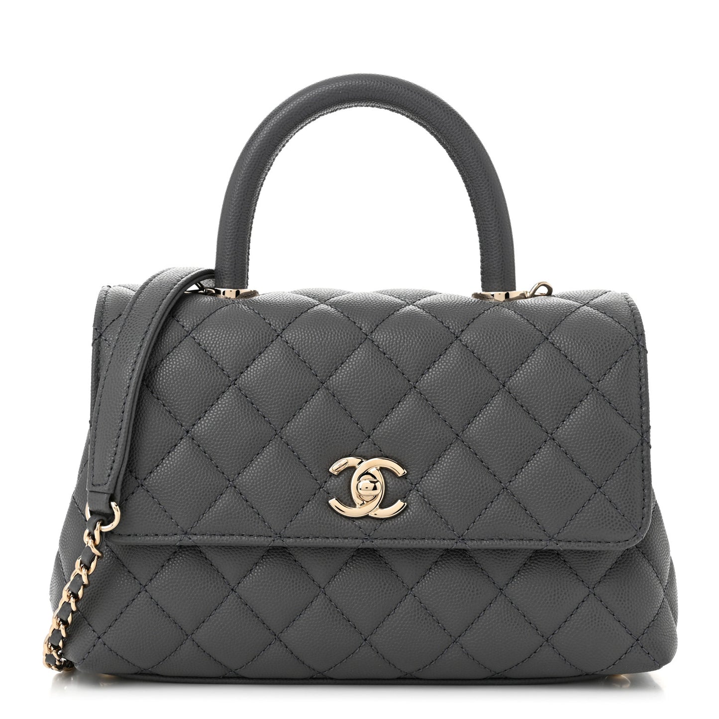 Caviar Quilted Mini Coco Handle Flap Grey