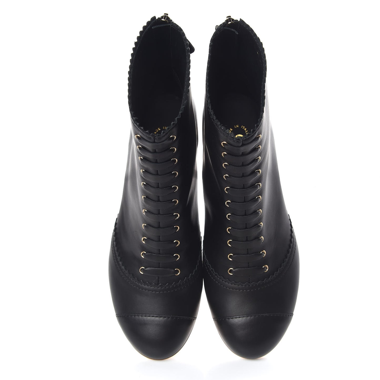 Calfskin Lace Up Short Boots 37 Black Gold