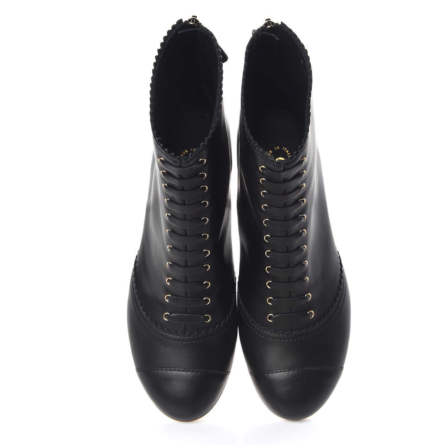 Chanel Calfskin Lace Up Short Boots 37 Black Gold 5 of 12