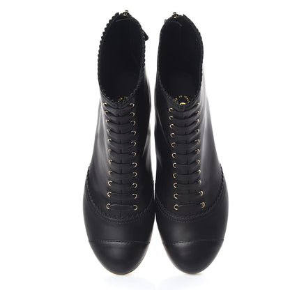 Chanel Calfskin Lace Up Short Boots 37 Black Gold 5 of 12