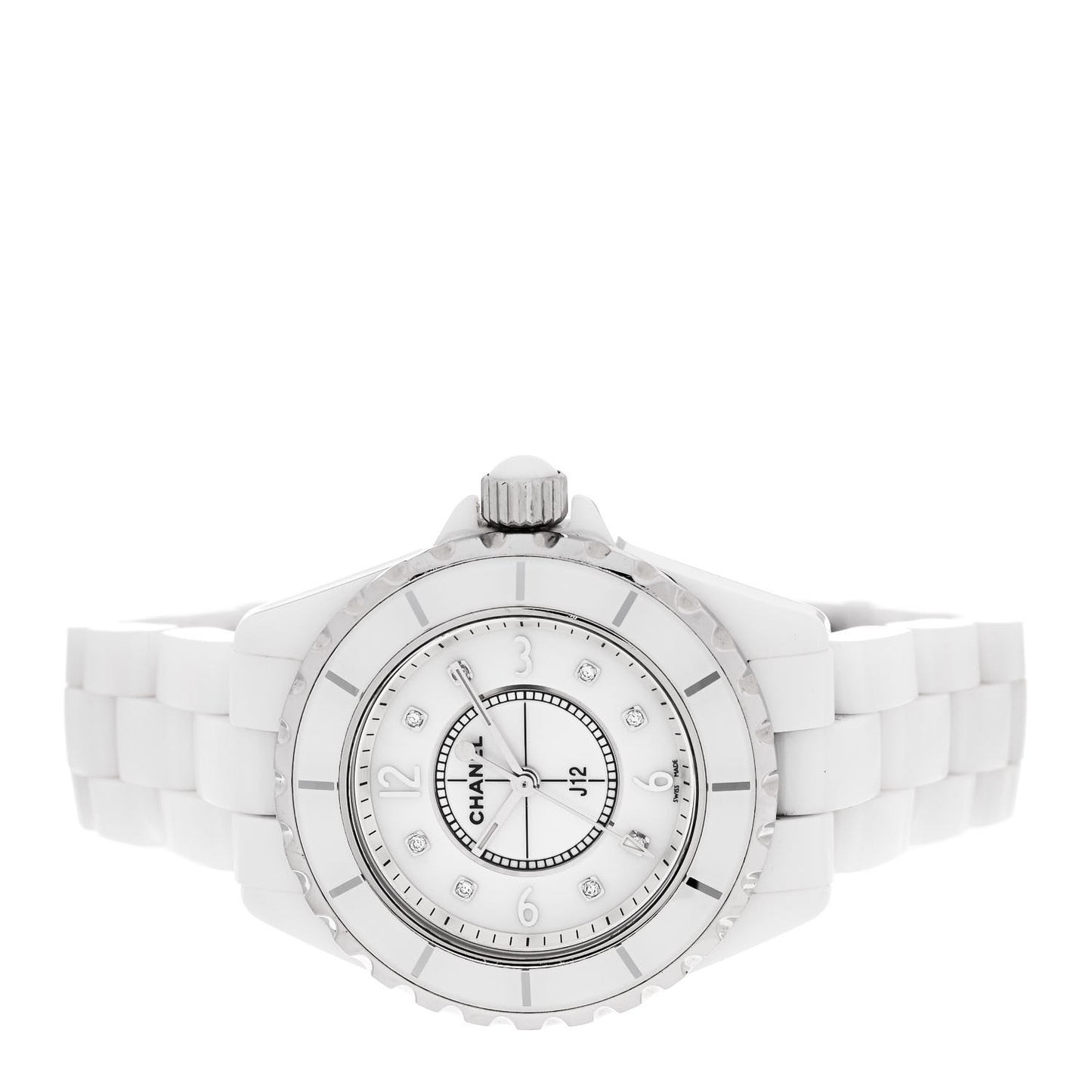 Stainless Steel Ceramic Diamond Mother of Pearl 33mm J12 Quartz Watch White