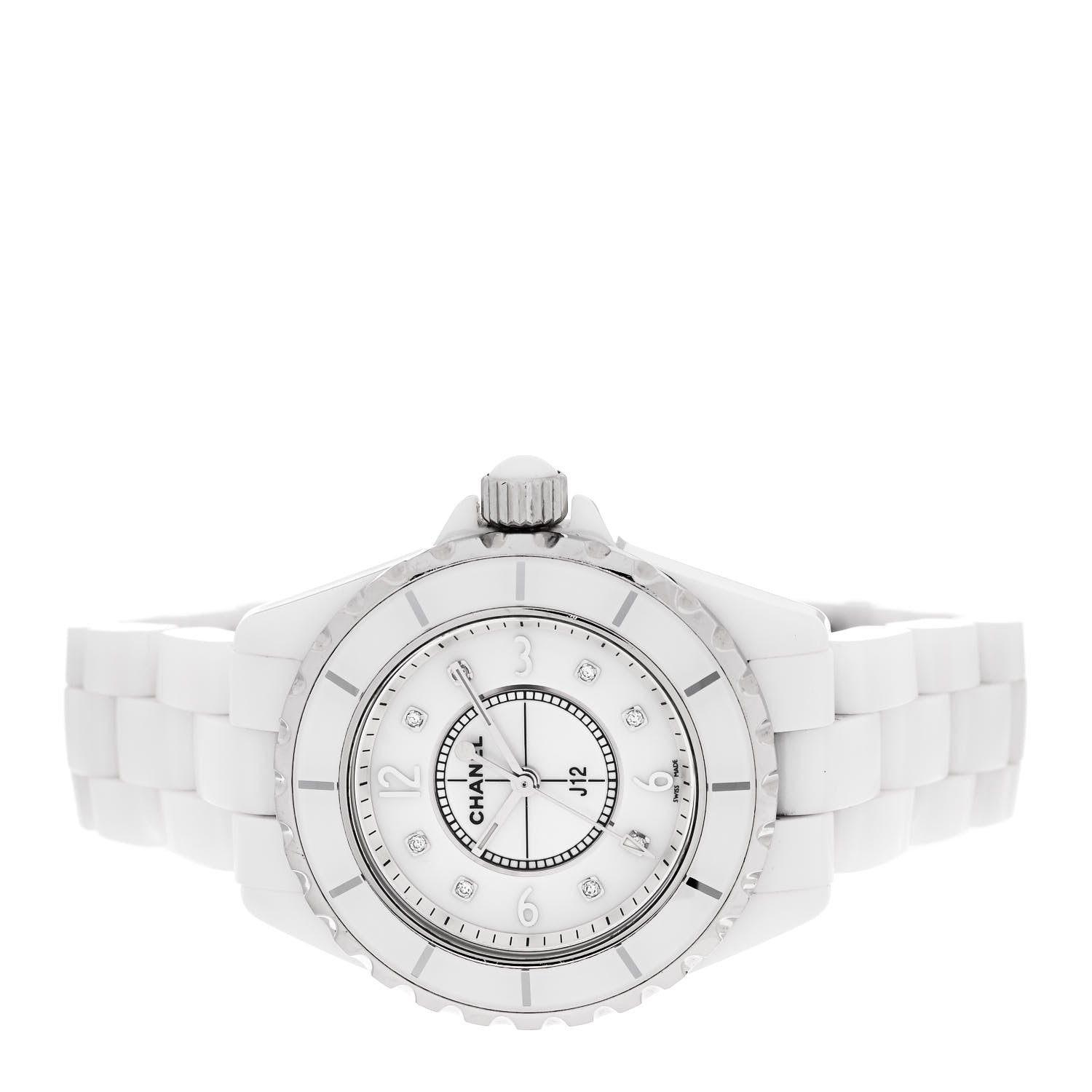 Chanel Stainless Steel Ceramic Diamond Mother of Pearl 33mm J12 Quartz Watch White 2 of 5