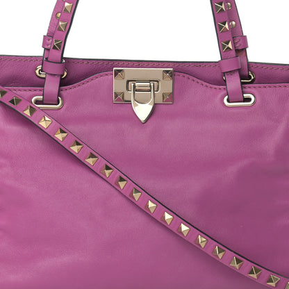 Valentino Garavani Vitello Small Rockstud Tote Purple Violet 8 of 16