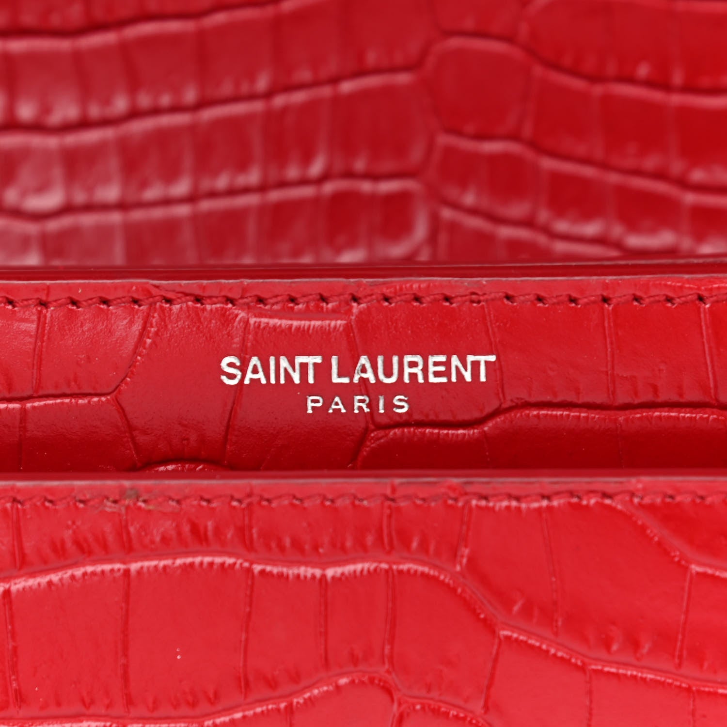 Saint Laurent Calfskin Crocodile Embossed Medium Monogram Sunset Rouge Eros 7 of 12