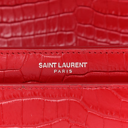 Saint Laurent Calfskin Crocodile Embossed Medium Monogram Sunset Rouge Eros 7 of 12