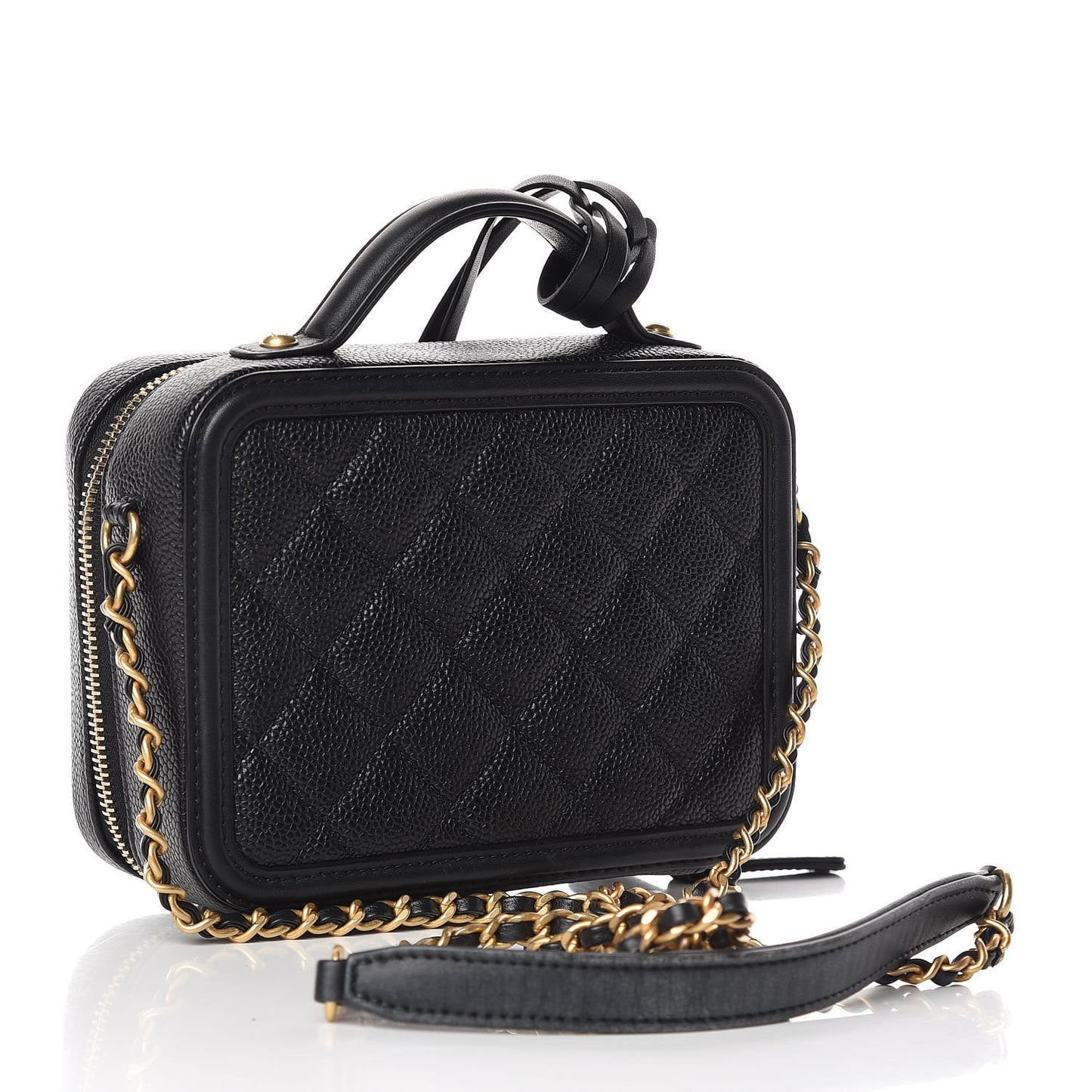 Caviar Quilted Small CC Filigree Vanity Case Black