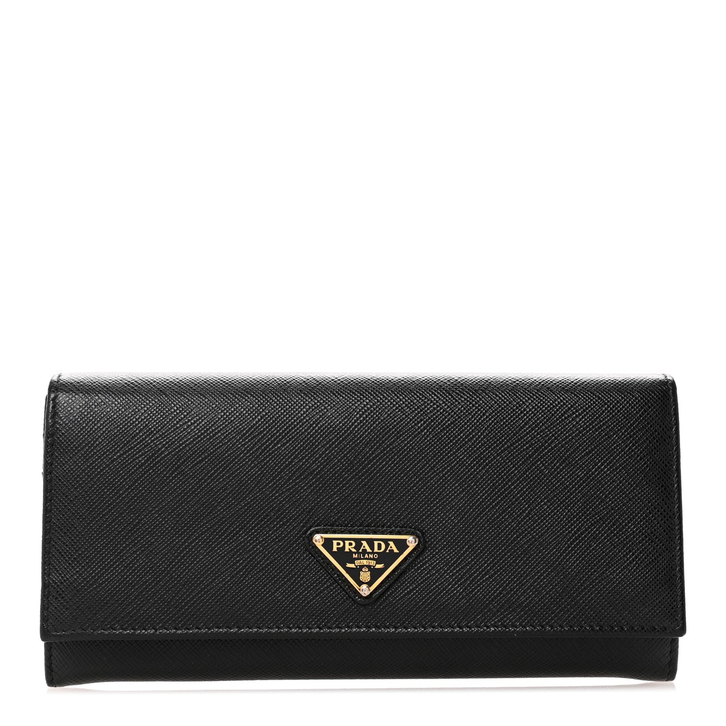 Saffiano Triangle Logo Continental Flap Travel Wallet Black