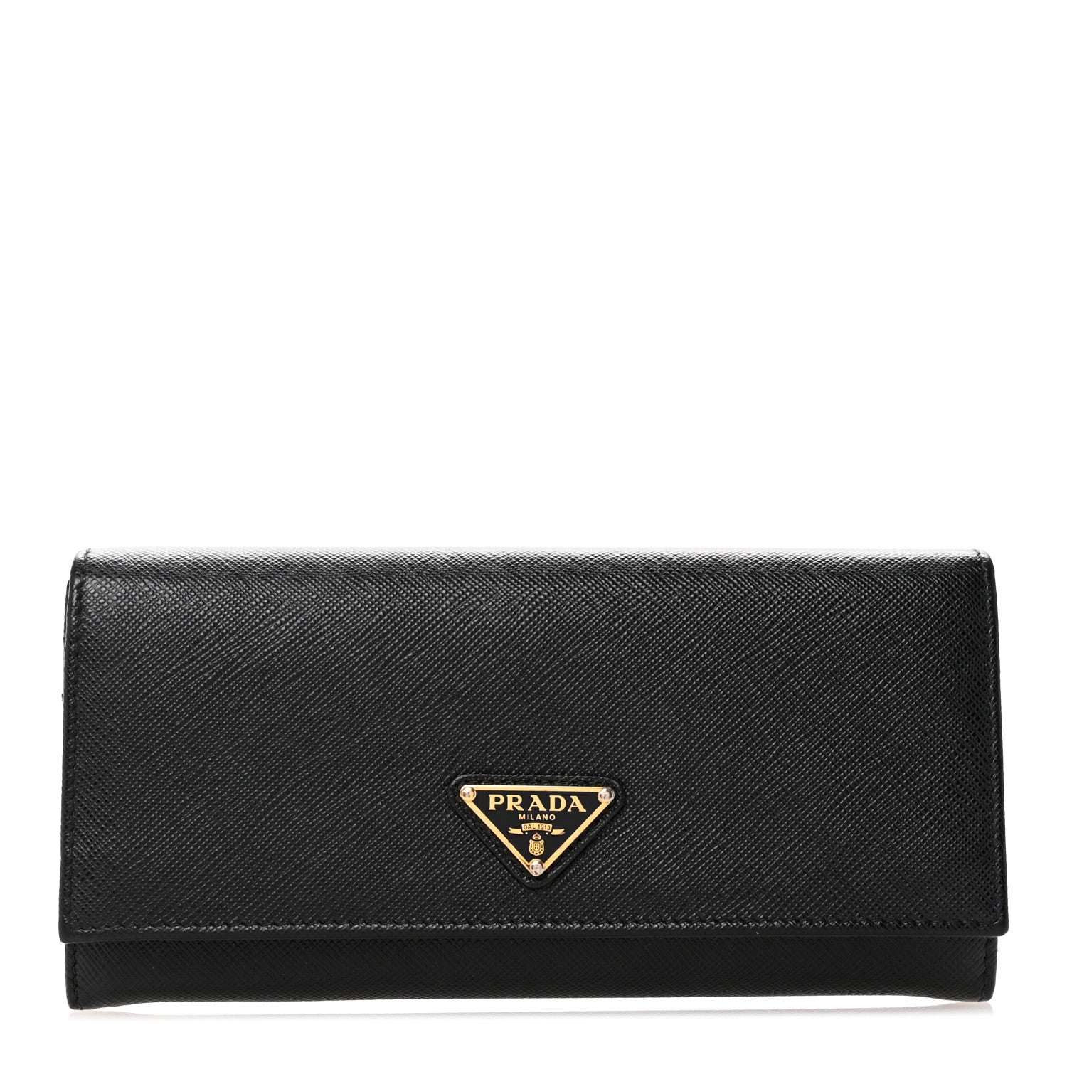 Prada Saffiano Triangle Logo Continental Flap Travel Wallet Black 1 of 9