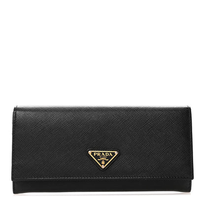 Prada Saffiano Triangle Logo Continental Flap Travel Wallet Black 1 of 9
