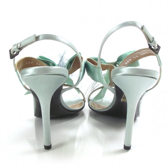 Valentino Garavani Satin Feather Sandals 39.5 Teal 3 of 8