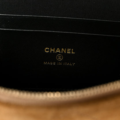 Chanel Suede Calfskin Shiny Lambskin Stitched Top Handle Slim Vanity With Chain Beige Black 6 of 11