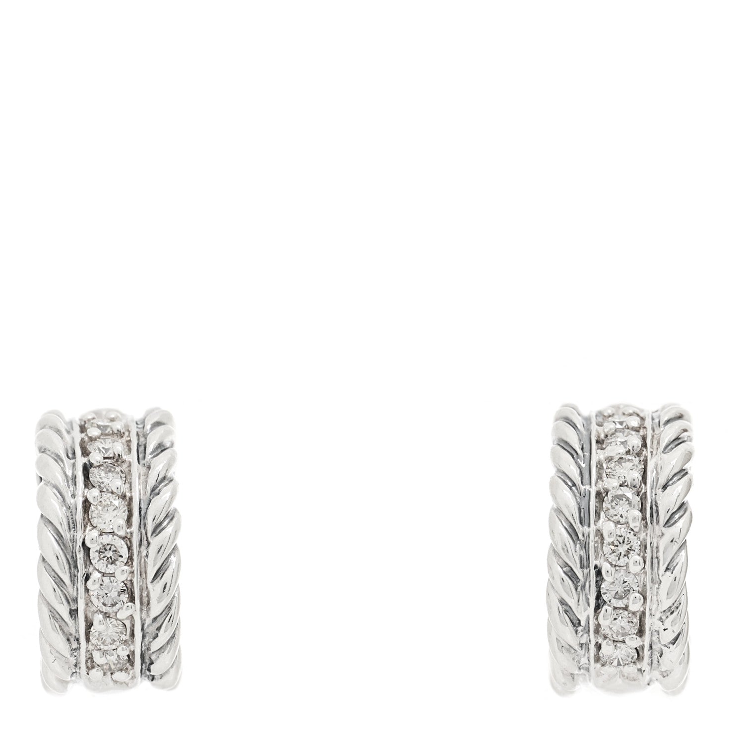 David Yurman Sterling Silver Diamond 12mm Cable Hoop Earrings 1 of 4