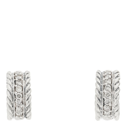 David Yurman Sterling Silver Diamond 12mm Cable Hoop Earrings 1 of 4