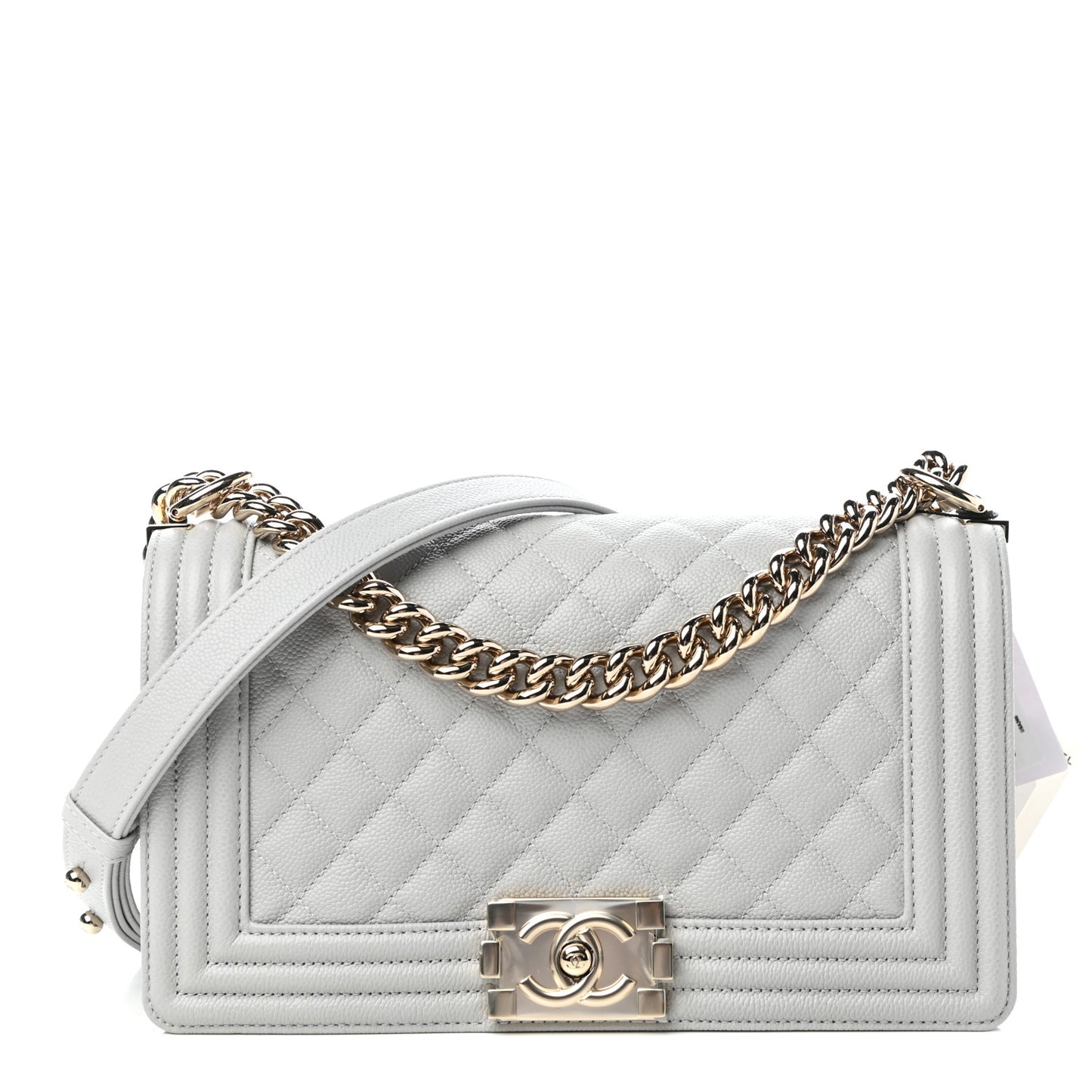 Caviar Quilted Medium Boy Flap Grey