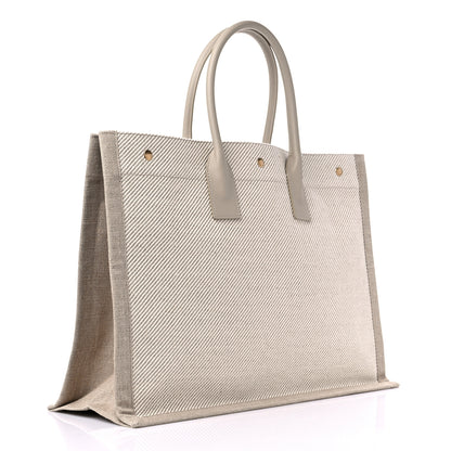 Saint Laurent Linen Calfskin Rive Gauche Tote Beige Sea Salt 3 of 9