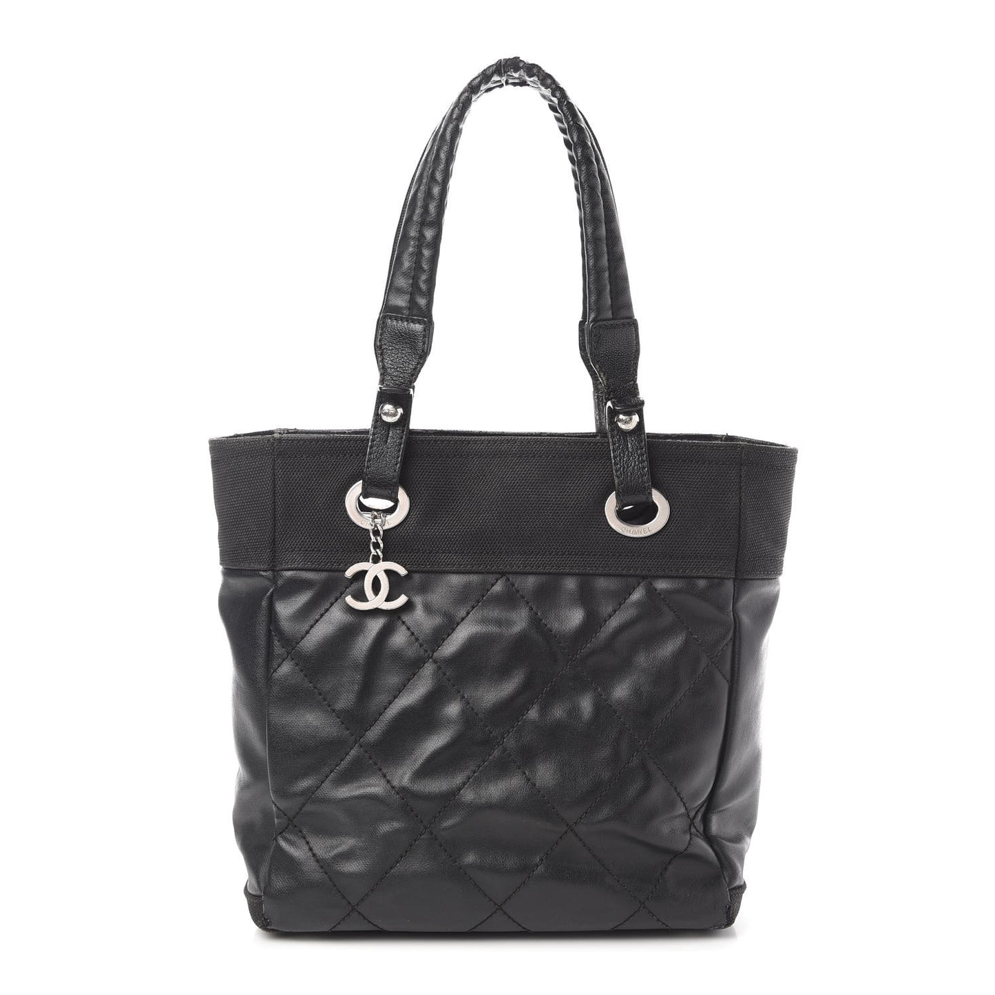 Coated Canvas Quilted Small Paris Biarritz Tote Black