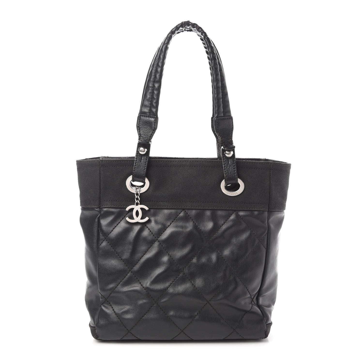 Chanel Coated Canvas Quilted Small Paris Biarritz Tote Black 1 of 15